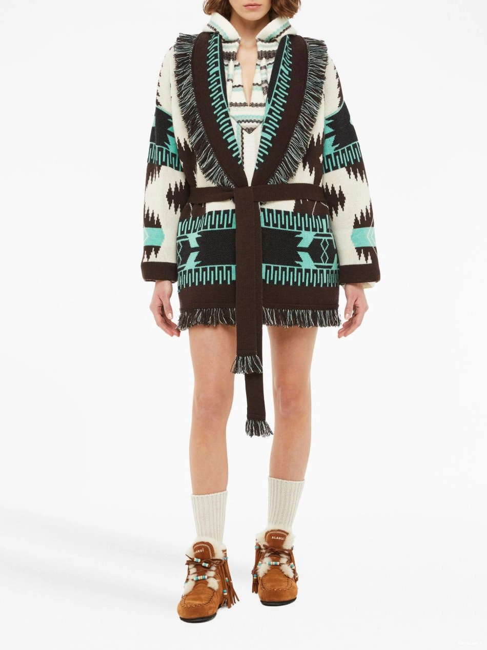 Cheap fringed Alanui Jacquard Icon Women cardigan 0407
